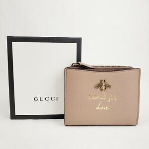 Gucci Animalier Mauve Leather Card Wallet Gold Bee Blind for Love 498094 5729