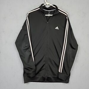 Adidas Jacket Mens Large Tall LT Black Full Zip Sweater Sweatshirt 3 Stripe