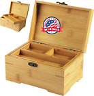 Large Wooden Box with Hinged Lid,Bamboo Wood Multi-purpose Storage Box,Tray