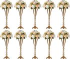 10 Gold Metal Trumpet Vases, 16.5” Tall Tabletop Centerpiece Decoration Weddings