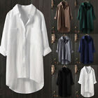 Spring Women Cotton Linen Shirt Dress Casual Baggy Long Blouse Tunic Tops Tee