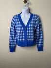 J. Crew Blue Gingham Cropped V Neck Cardigan Sweater Cashmere Women's Small
