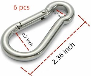 2.36 inch spring snap hook stainless steel carabiner 6 pieces