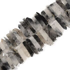 Black Tourmalinated Quartz Graduated Slice Stick Points Beads 25-45mm 15.5