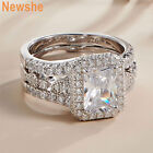 Newshe Radiant Cut CZ Wedding Ring Set Engagement Promise Ring Sterling Silver