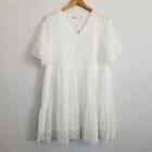 NWT MSLG White Large Swiss Dot Babydoll Dress Size Large