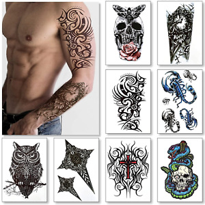 Temporary Tattoos for Men Guys Boys & Teens - Fake Half Arm Tattoos Sleeves for