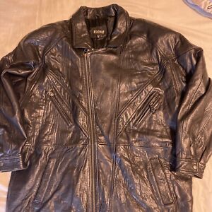 Vintage Midway 1980's Black Leather  Coat Jacket Mens Size XXL