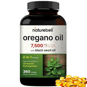 Aceite de Orégano con Aceite de Semilla Negra Para Una Salud Inmune de 360 Días
