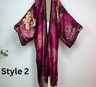 Purple Kimono Floral Print Kimono Silky Robe Purple Kaftan Plus Size  Robe Abaya