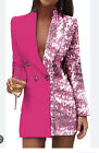 ChicMe Womens Size M Sequin Colorblock Pink Blazer Dress Formal Evening Party