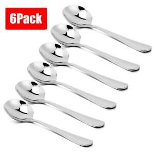 6 Pack Soup Spoons Round Stainless Steel Bouillon Spoon Table Serving Cooking