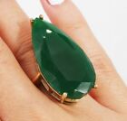 Exceptional Drop Emerald Gem Ladies' Handmade Ring 925 Sterling Silver Size 6-12