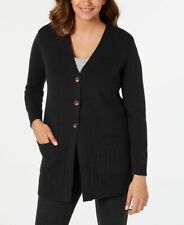 Karen Scott Women's Mixed-Stitch Button-Front Cardigan Black Size Extra Large