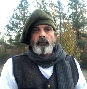 Army Green Wool XL Scot Bonnet Scottish Highlander Tam Hat Kilt Beret
