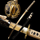 Gold Katana 1095 Carbon Steel Battle Ready Japenese Samurai Sharp Fulltang Sword