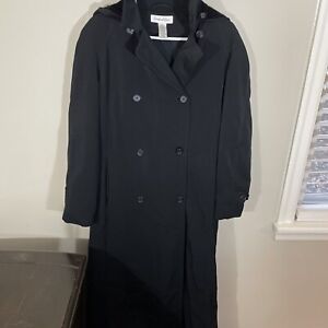 Women’s Preston & York Size 8 Black Trench Overcoat Coat Velvet Lined Hood