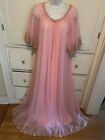 Vtg Jenelle Of California Pink Long Nightgown Sheer Chiffon Robe Peignoir Set