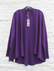 NWT Eileen Fisher $248 Plum Merino Wool Angle Front Long Cardigan Sweater XL
