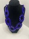 Superb Chunky ZENZII Blue & Black Resin Links Long Necklace NWOT - Made in Usa