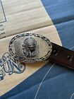 Lucchese Black Cherry Leather Belt Sz 34 Western Indian Chief Buckle #W2211H