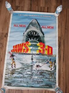 Vintage JAWS 3D Movie Poster One Sheet 1982 Great White Shark Horror