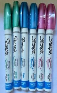 6 Sharpie Extra Fine Point METALLIC Water Base Paint Markers, Blue, Pink, Green