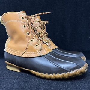 LL Bean Womens Blue Brown Leather Waterproof Hiking Outdoor Duck Boots Size 8M