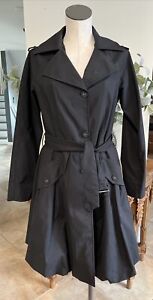 Samuel Dong Women XS black nylon button/zip front Belted bubble trench