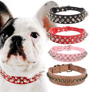 French Bulldog Pitbull Dogs Collar Leather Retro Rivet Studded Spiked Pet Strap