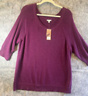 Sonoma Sweater Womens Plus 1X Plum 3/4 Sleeve Scoop Neck. NEW $34