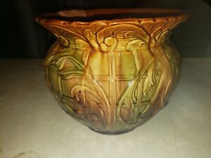 Antique Weller Pottery Blend Brown Green Jardiniere 9