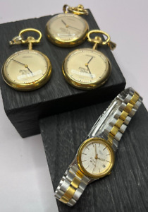 4 LOT ACCUTRON DITCH WITCH LOGO WRISTWATCH & Pocket Watch SEIKO Gold Tone