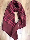 Burberry Nova Check 100% Silk Large Scarf Stole Wine Red Logo Accessory Used
