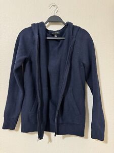 Banana Republic Navy Blue Merino Wool Pockets Mens M Hoodie Cardigan Sweater