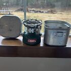WORKING COLEMAN SUNSHINE OF THE NIGHT 502 CAMP STOVE W/ MESS KIT  5/64 W/case