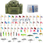 Fishing Tackle Bag Full with 5 Trays 60 Spinners Spoon Crankbait Huge Gear Kit