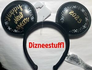 Disney Parks Happy New Year 2023 Mickey Mouse Ears Headband Solid Black NEW