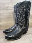 Justin Black Lizard Skin Western Cowboy Boots Mens Size 12 D