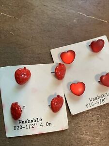 Lot of 8 Red Vintage Heart And Strawberry Buttons Crafts Sewing