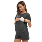 Womens Maternity Nursing Set Summer Breastfeeding Pajama Short Sleeve Top+Shorts