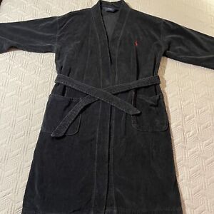 Polo Ralph Lauren Bath Robe Men's S/M Size Black Terrycloth Cotton Belt Pockets