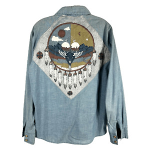 VTG Kennington Button Down Shirt Native American Indian Big Design 1970s 469