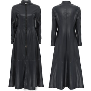 Womens Trench Stylis Outerwear Glossy Coat Long Sleeve Long Dress Clothes Club