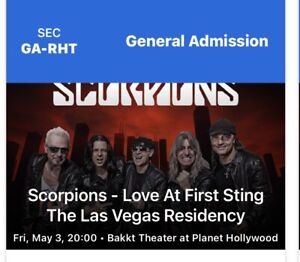 X 2 Scorpions Las Vegas Bakkt Theater 05.03.2024 General Admit Right FLOOR