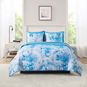 Mainstays Blue Tie-Dye Reversible 7-Piece Bed in A Bag Comforter Set Sheets Full