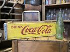 Vintage Wooden Soda Crate Coca Cola Coke Red Yellow Wood Box 1968 & Green Bottle