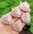 5pcs Rose Quartz Stone Heart Pendants Love Chakra Reiki Amulet Healing Wholesale