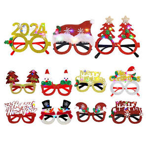 LED Christmas Glasses Frame 2024 Happy New Year Flashing Light up Eyeglasses