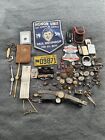 VINTAGE ESTATE JUNK DRAWER LOT-STERLING, KNIVES, MILITARY PINS, WATCHES +++ MORE